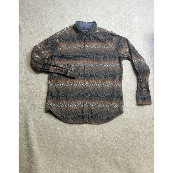American Eagle Shirt Mens Large Green Orange Aztec Print Button Down Casual Soft - Picture 1 of 9